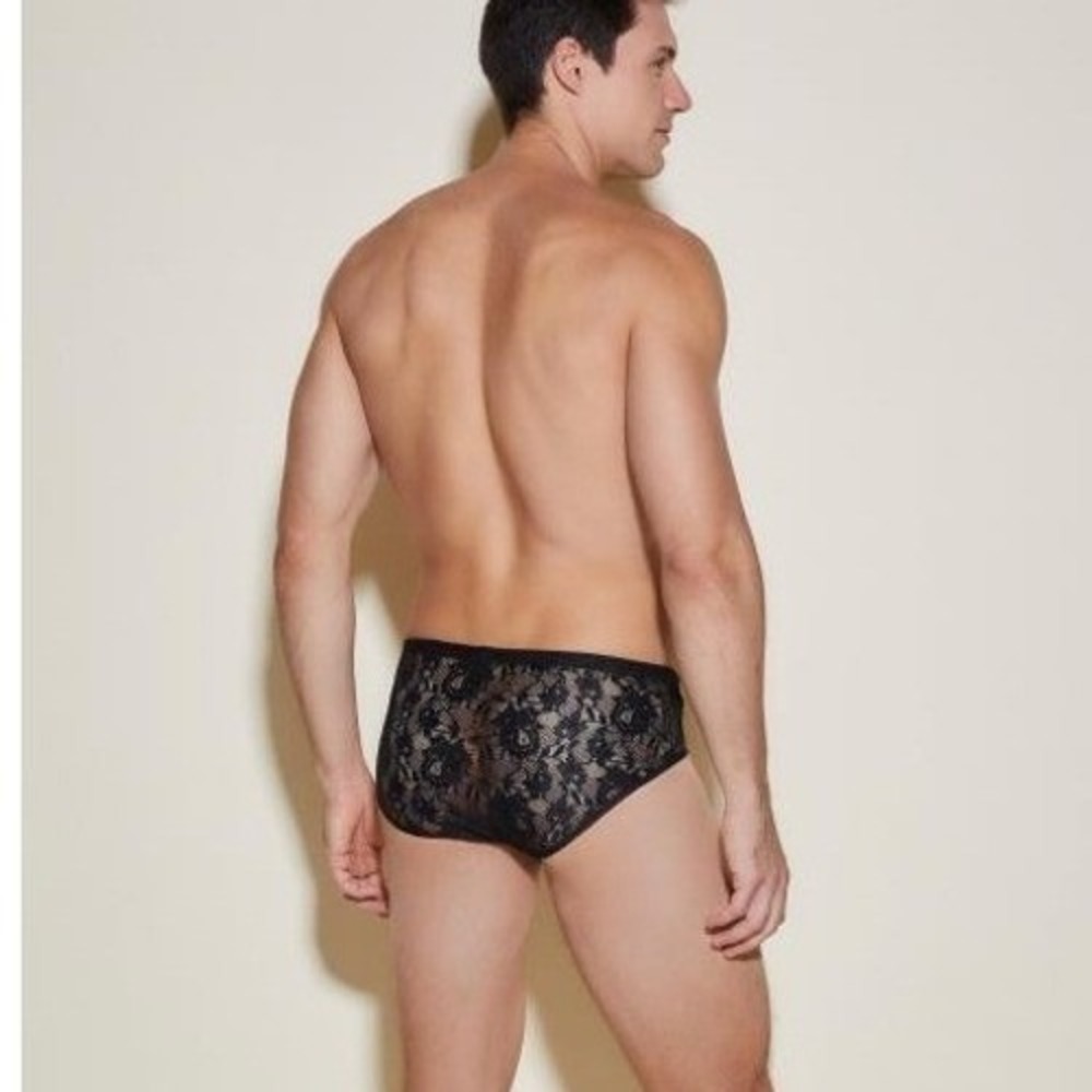Cosabella Never Say Never Mens Black Floral Lace Briefs Low Rise Underwear NWT